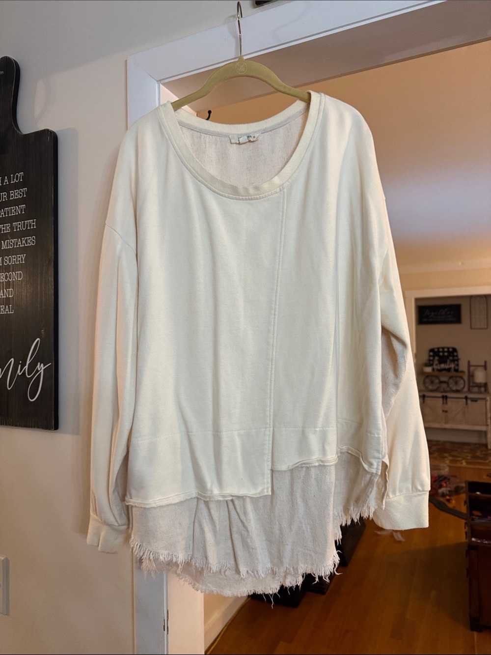 Umgee Cream Layered Raw-Hem Long Sleeve Top